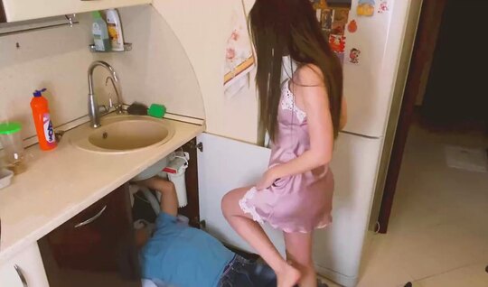 Russian chick with a big ass fucked with a plumber