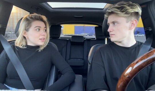 Russian blonde was impatient to suck cock in the car