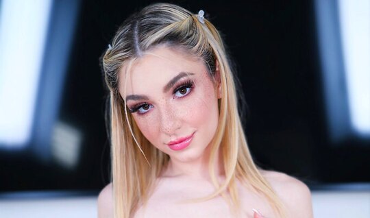 Cute blonde cool sucks cock at a porn casting